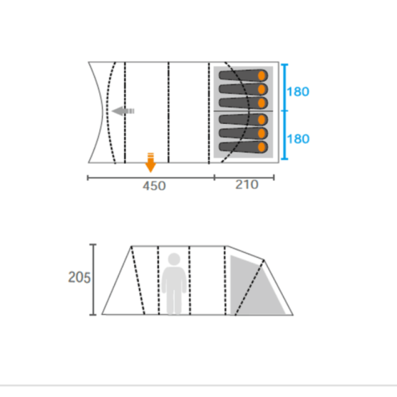schéma dimension tente camping 6 places SARI TRIGANO