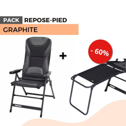 Pack fauteuil camping GRAPHITE matelassé  + repose-pied