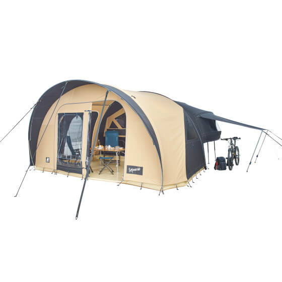 Caravane pliante Raclet SEQUOIA ouverte de profil Caravane pliante Raclet SEQUOIA ouverte de profil